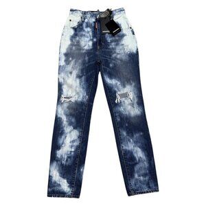 DSQUARED 2 (NWT) High Waist Glam Head Tie Dye Designer Skinny Denim Jeans Size 0